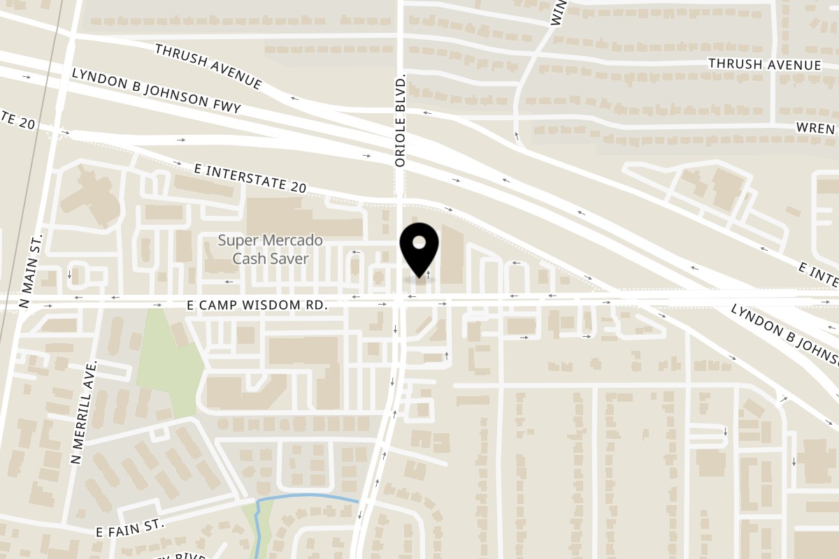 Map showing the location of Williams Fried Chicken Camp Wisdom on 503 E Camp Wisdom Rd in Duncanville
