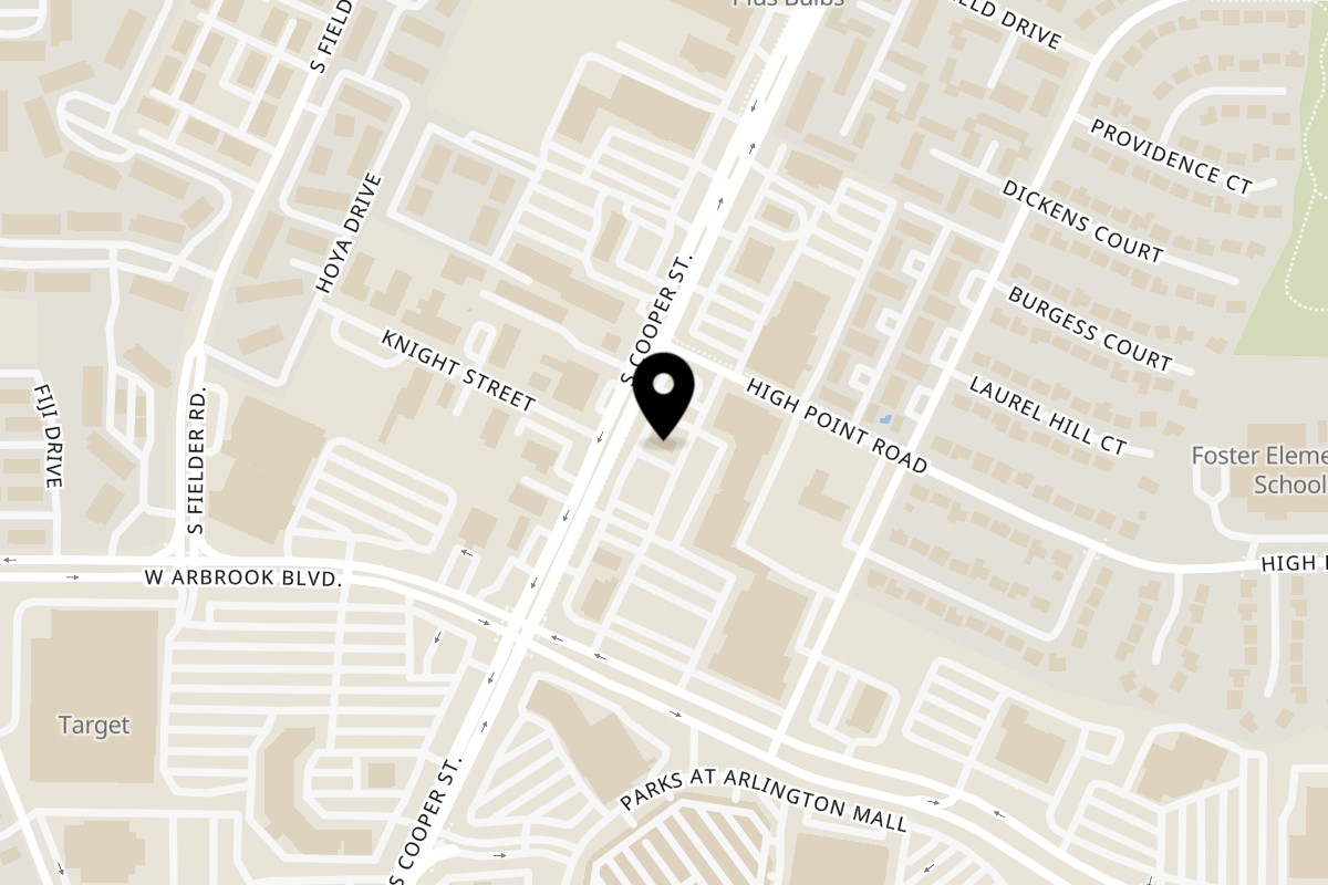 Map showing the location of Williams Fried Chicken South Cooper on 3755 S Cooper St in Arlington