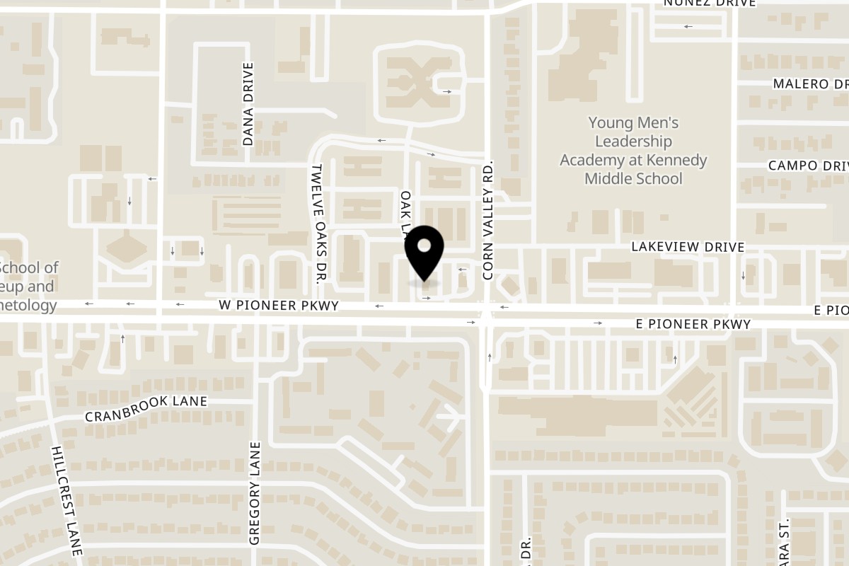 Map showing the location of Williams Fried Chicken Pioneer Parkway on 106 W Pioneer Pkwy in Grand Prairie