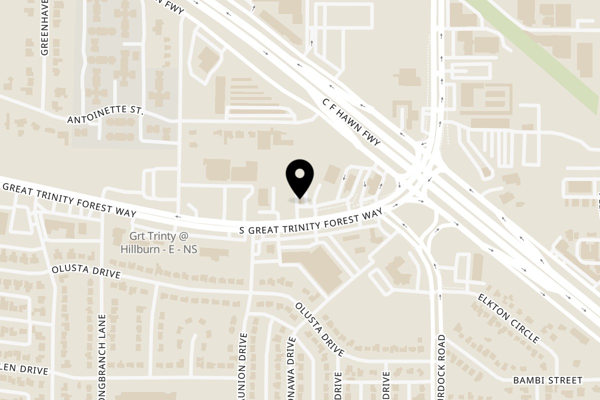 Map showing the location of Williams Fried Chicken Great Trinity Forest on 7959 S Great Trinity Forest Way in Dallas