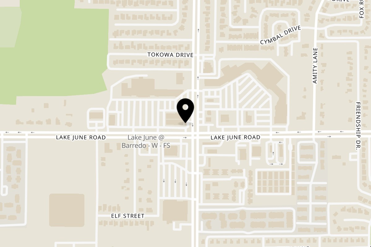 Map showing the location of Williams Fried Chicken Lake June on 10161 Lake June Rd in Dallas