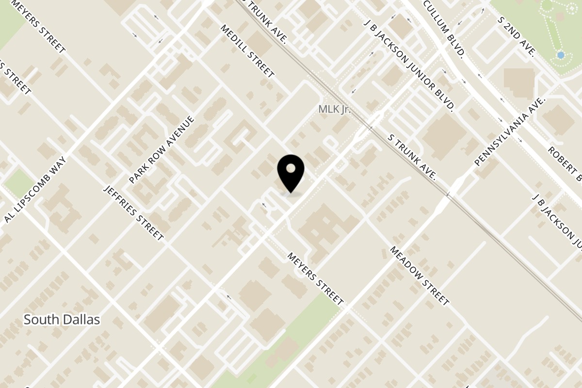 Map showing the location of Williams Fried Chicken Martin Luther King on 3009 Martin Luther King Jr Blvd in Dallas