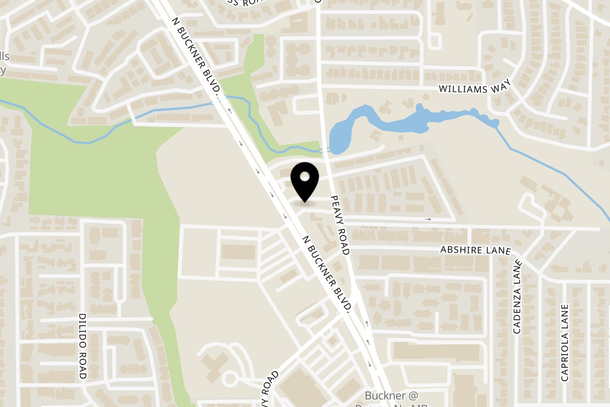 Map showing the location of Williams Fried Chicken North Buckner on 2844 N Buckner Blvd in Dallas