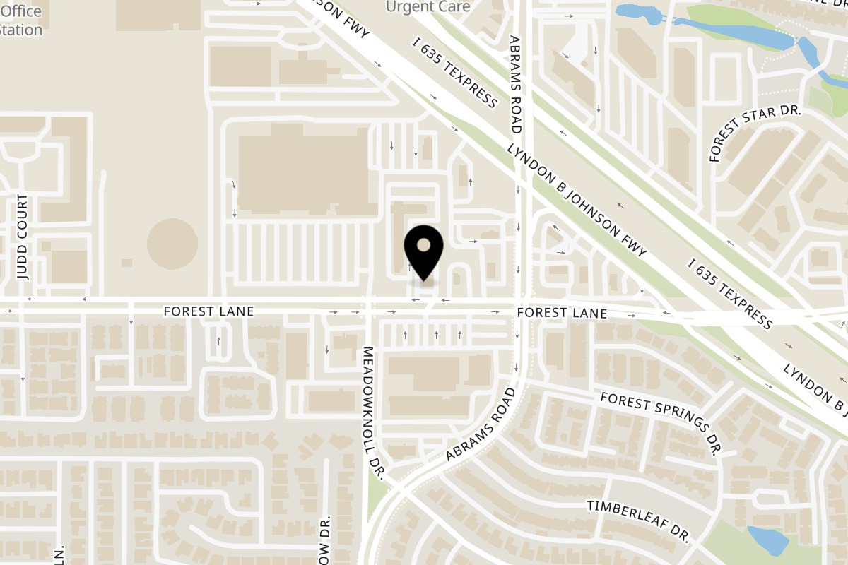 Map showing the location of Williams Fried Chicken Forest Lane on 9359 Forest Ln in Dallas