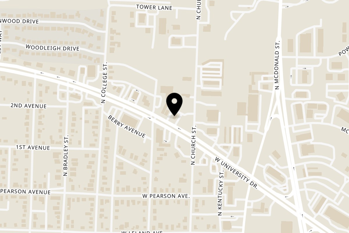 Map showing the location of Williams Fried Chicken McKinney on 204 W University Dr in McKinney
